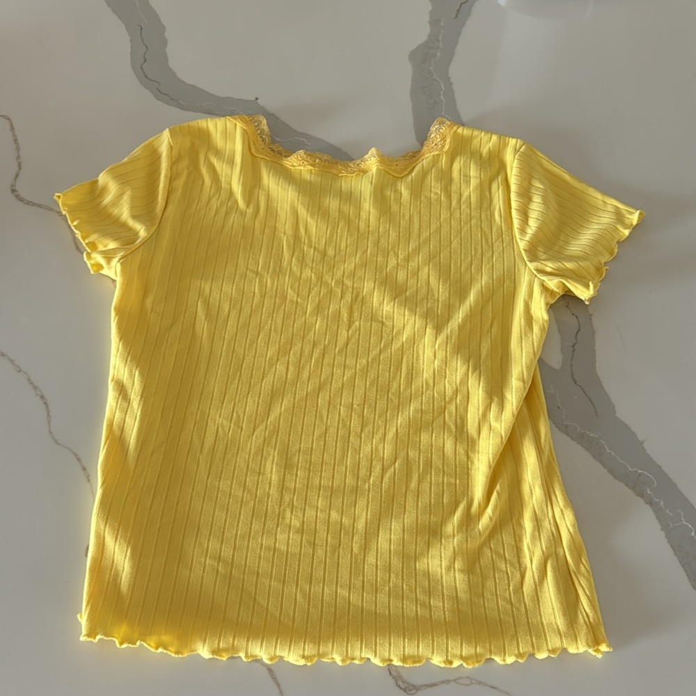 Girls Yellow Ribbed Tee - Picture 4 of 4